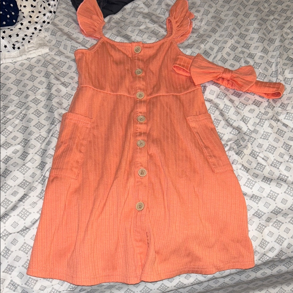 IFFEI Girls' Orange Button-Down Dress - 3-4